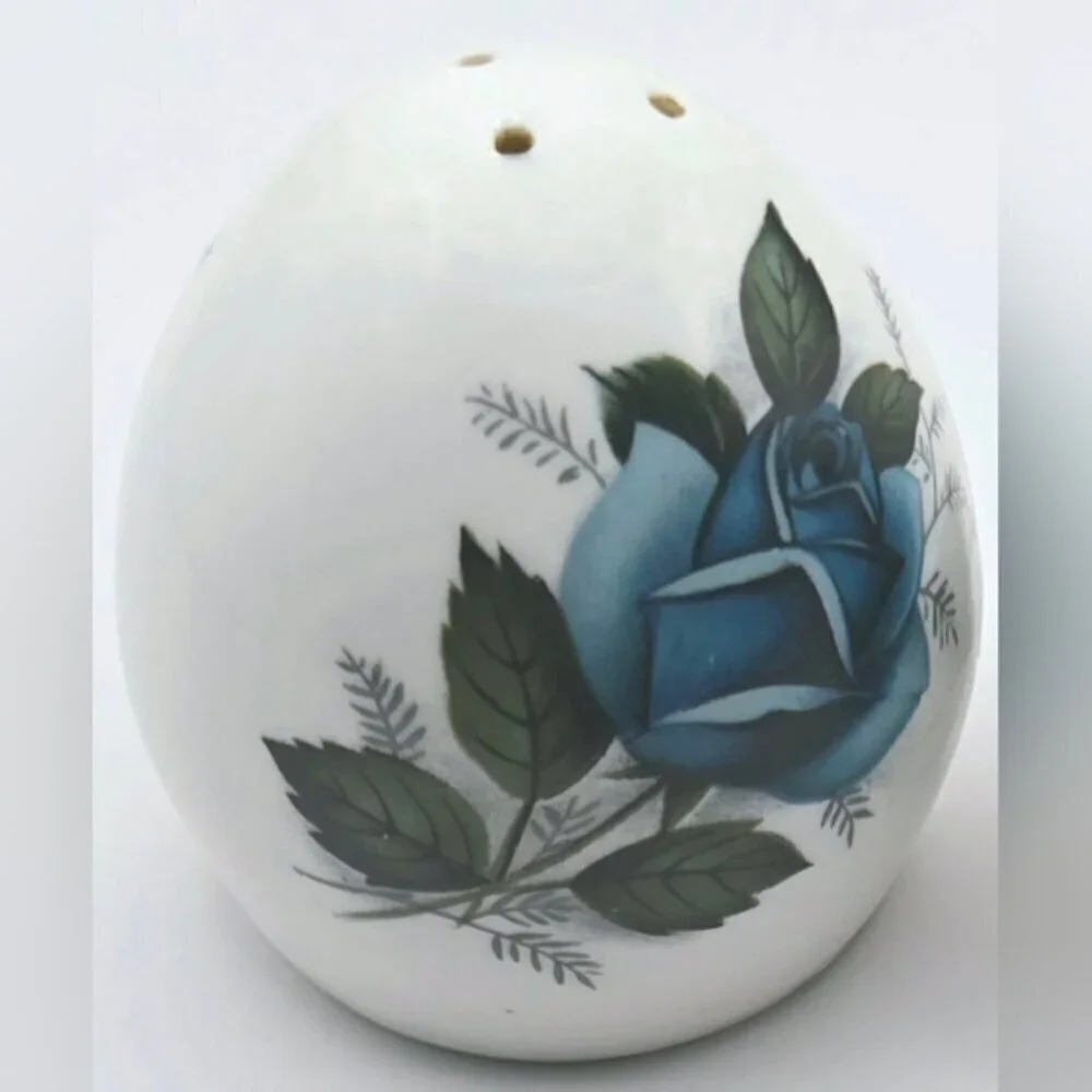 Vintage Sanford Fine Bone China Blue Rose Flowers Salt & Pepper Shakers